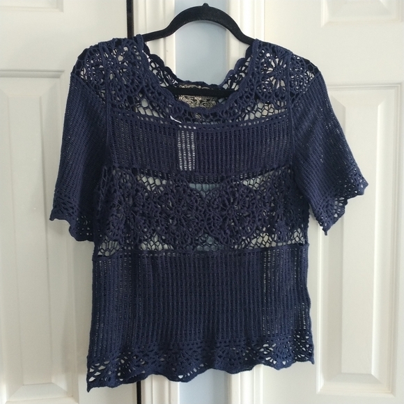 Anthropologie Tops - Anthropologie James Coviello Crochet Navy Top XS
